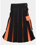 Black & Orange Hybrid Utility Kilt For Men
