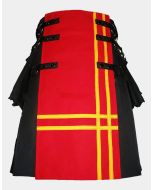 Black Canvas Red Front Yellow Double Cross Design Kilt
