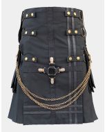 Black Fashion Utility Kilt With Chains
