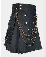 Black Fashion Utility Kilt With Silver Chains