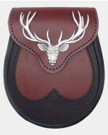 Black Stag Head OX Blood Leather Sporran
