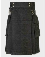 Black Denim Kilt With Detectable Pocket