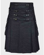 Black Denim Utility Kilt for Activemen