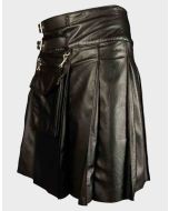 Black Gothic Leather Utility Kilt for Men