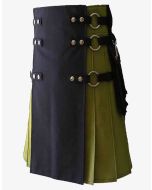 Black & Green Hybrid Utility Kilt with Cargo Pockets