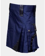 Blue Utility Kilt with Leather Patches
