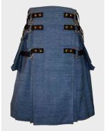 Blue Denim Cargo Fashionable Utility Kilt