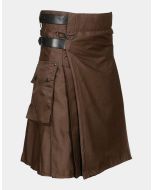 Chocolate Brown Cotton Utility Kilt For Man

