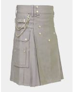 Grey Active Man Utility Kilt With Silver Chain
