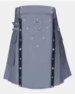 Grey Utility Kilt With Leather Strap