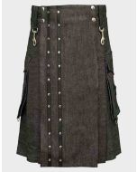 Heavy Black Denim Kilt With Straps
