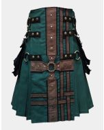 Hunter Green With Brown Medieval Modern Hybrid Kilt for sale