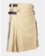 Khaki Cotton Utility Kilt with Genuine Leather Straps