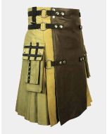 Khaki Fashion Tactical Hybrid Kilt With Front Leather 