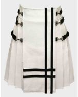White Real Leather Fashionable Gladiator Kilt