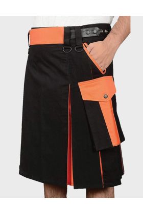 Black &amp; Orange Hybrid Utility Kilt For Men
