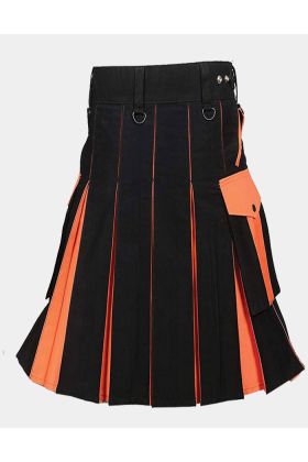 Black & Orange Hybrid Utility Kilt For Men
