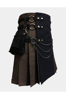 Black And Brown Canvas Cargo Hybrid Kilt