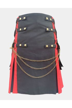 Black and Red Hybrid Utility Kilt with Silver Chain
