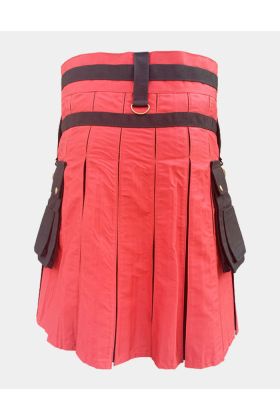 Black and Red Hybrid Utility Kilt with Silver Chain
