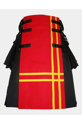 Black Canvas Red Front Yellow Double Cross Design Kilt
