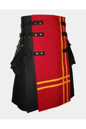 Black Canvas Red Front Yellow Double Cross Design Kilt
