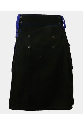 Black Deluxe Modern Kilt & Blue Straps Style With Blue Cargo Pocket