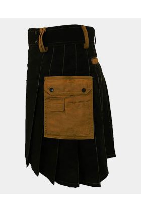Black Deluxe Modern Kilt &amp; Khaki Straps Style With Khaki Cargo Pocket