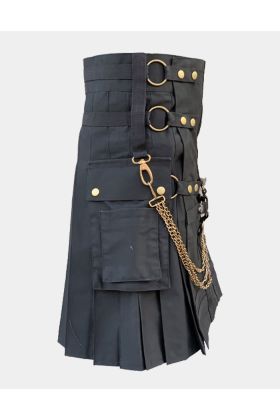 Black Fashion Utility Kilt With Chains