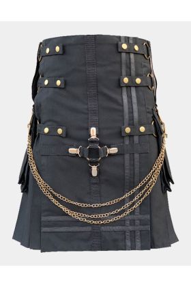 Black Fashion Utility Kilt With Chains