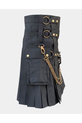 Black Fashion Utility Kilt With Chains
