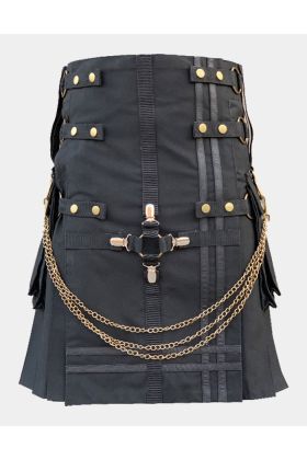 Black Fashion Utility Kilt With Chains
