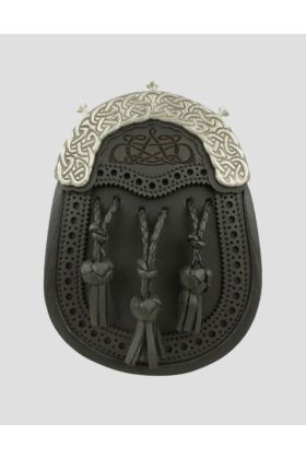 Black Hand Dyed Brogued Leather Sporran