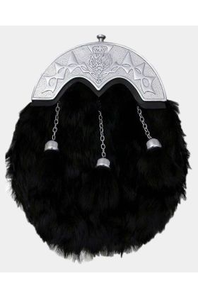 Black Rabbit Fur Kilt Sporran Chrome Cantle