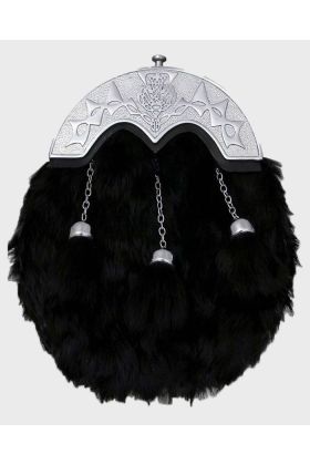 Black Rabbit Fur Kilt Sporran Celtic Chrome Cantle
