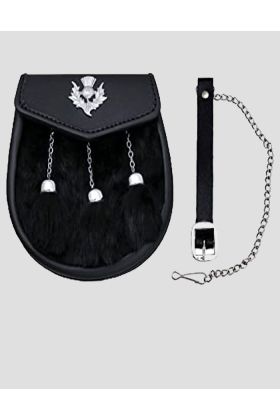 Black Rabbit Fur Kilt Sporran With 3 Tassles