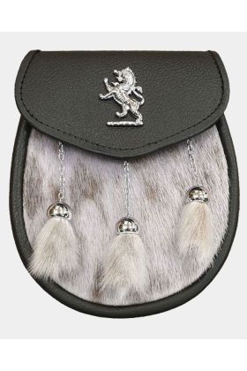 Black Seal Skin Semi Dress Sporran with Lion Rampant
