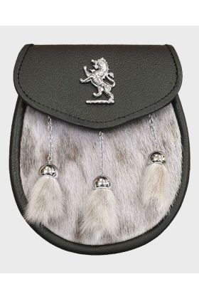 Black Seal Skin Semi Dress Sporran with Lion Rampant
