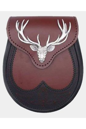 Black Stag Head OX Blood Leather Sporran
