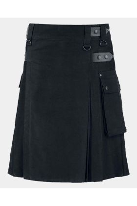Black Utility Kilt With Leather Strap