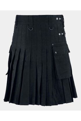 Black Utility Kilt With Leather Strap