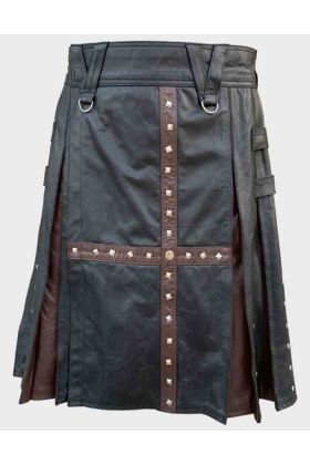 Black and Brown Leather Kilt for Men