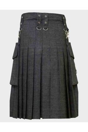 Black Denim Kilt With Detectable Pocket