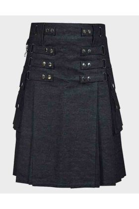 Black Denim Utility Kilt for Activemen