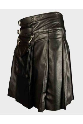 Black Gothic Leather Utility Kilt for Men