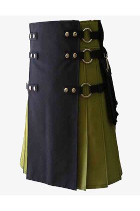 Black & Green Hybrid Utility Kilt with Cargo Pockets