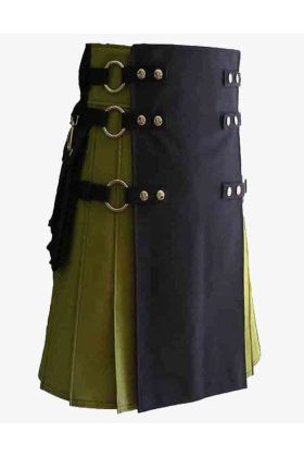 Black &amp; Green Hybrid Utility Kilt with Cargo Pockets