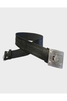 BLACK LEATHER KILT BELT WITH CELTIC BUCKLE