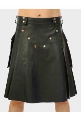 Black Leather Kilt for Men