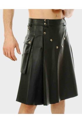 Black Leather Kilt for Men